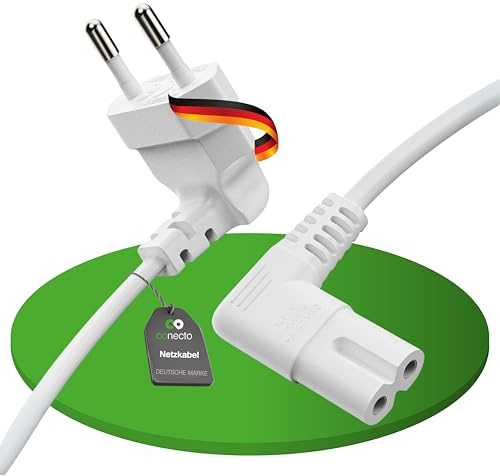 conecto cable de alimentación, enchufe Euro 90° a toma C7 IEC 90°, cable de alimentación Euro para electrodomésticos, 1,00 m, blanco