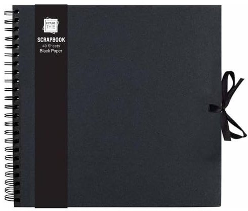Kraftpapier-Scrapbook, klein, mittelgroß, quadratisch, mit Schleife, Schwarz, groß, 30 x 30 cm, 40 Blatt