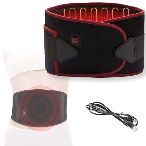 Fishtec Ceinture Lombaire Chauffante Rechargeable - 3 Niveaux de Chaleur et Batterie 5000mAh - Soulagement Douleurs Dos et Abdominales à la Maison ou au Bureau 140x20 cm