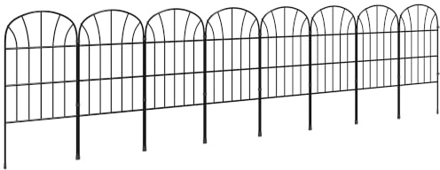 Outsunny Decoration Garden Fence, 24in x 8.7ft | Outdoor Picket Fence Panels, 8PCs Rustproof Metal Wire Landscape Flower Bed Border Edging, Black