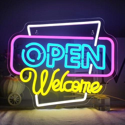 Horseneon Insegna al neon di benvenuto aperta Insegna a LED aperta Insegne al neon aperte colorate Insegne al neon aperte a lettera LED USB dimmerabile Insegna al neon per negozio Vetrina Cafe