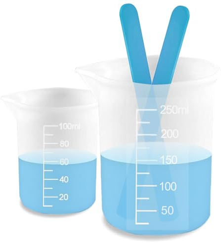 FLEXNOVA 2 Stück Silikon Messbecher, Silikonbecher Zum Gießen 250 ml 100 ml, 2 Silikon Rührstab, Silikon Messbecher Epoxidharz Gießpulver