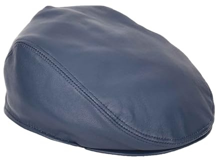 Echtleder-Flachkappe Newsboy Ivy Peaked Gatsby Golf Cabbie Hat, blau, M