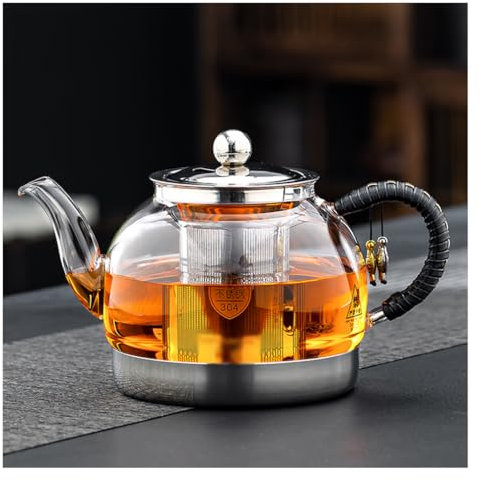 QPZK Pocella di Induzione Speciale Teiera di Vetro con Manico Fresco, Teiera in Vetro Borosilicato Resistente al Calore con Filtro Interno in Acciaio Inossidabile A-900ml