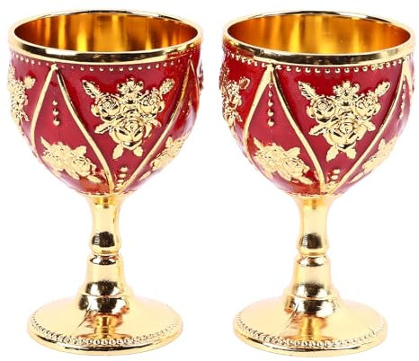 Lot De 2 Gobelets Vintage, Gobelet à Vin Médiéval, Calice à Vin En Métal Cuivre, Verres à Shot En Relief, Mini Tasses De Communion, Gobelet à Vin, Tasse à Vin Royale, Motif De Fleur De Rose(Or rouge)