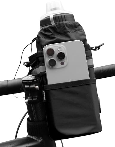 INBIKE Lenkertasche Fahrrad Flaschenhalter ohne Schrauben Fahrradtasche Vorne Lenker E-Bike Rennrad Getränkehalter Trinkflasche, Handy, Verpflegung, Kamera usw. Nylon Schwarz