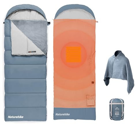 Naturehike Beheizter Doppelschicht-Schlafsack Linke Öffnung Verdickt und Spleißbar für Erwachsene Betrieb per Powerbank oder USB-Stromversorgung Geeignet für Camping Reisen Outdoor-Aktivitäten