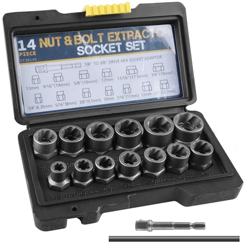 15-Teiliges Muttern Entferner Set: PRITOK Schraubenausdreher Satz Spiral-Profil-Steckschlüssel-Satz Bolzen Extraktor zum Entfernen von Beschädigten, Verrosteten Muttern und Schrauben (6,35-19mm)