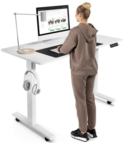 di volio Elektrischer Schreibtisch Höhenverstellbar Weiß 120x60 cm Amone | Memory-Funktion, Sitz-Steh-Arbeitsplatz, Ergonomischer Bürotisch, Computertisch, Homeoffice, Stabile Konstruktion