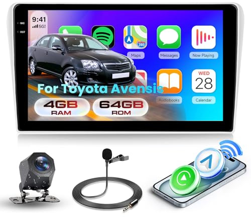 Hodozzy 2GB 64G Android bilradio för Toyota Avensis 2002-2008 Wireless Carplay Android Auto Mirror Link, 9 tum pekskärm, WiFi GPS-navigator, Bluetooth FM/RDS DSP, 2 Din Radio för Toyota