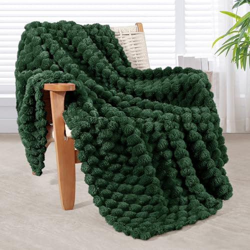 Whale Flotilla Kuscheldecke Flauschige Decke mit 3D-Jacquard-Muster, Exquisite und Warme Wohndecke Sofadecke für Ganzjahreszeiten, 130x150 cm, Dunkelgrün