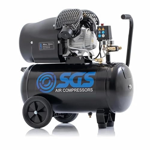 SGS 50 Litre Direct Drive V-Twin Air Compressor – High Power Air Compressor for Workshop & Garage Use, 3.0HP, 13.8 CFM, 115 PSI