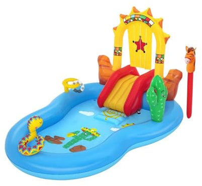 Avilia Piscinetta Gonfiabile per Bambini con Cavallo, Scivolo, Ferro di Cavallo e Irrigatore a Serpente - Divertimento Estivo con 278 Litri di Capacità e Materiale Resistente