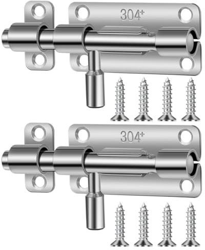 BARRU Paquete 2 pernos de puerta acero inoxidable pequeños - Cerradura perno Cerradura deslizante Pestillo Pestillo Cerradura Perno deslizante Perno puerta seguridad para puerta,ventana(con tornillos)