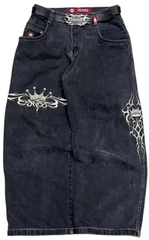 ORANDESIGNE Baggy Jeans Uomo Jeans Larghi Uomo Y2K Streetwear Pantaloni Baggy Denim Pantaloni Hip Hop a Gamba Larga Streetwear D Nero L