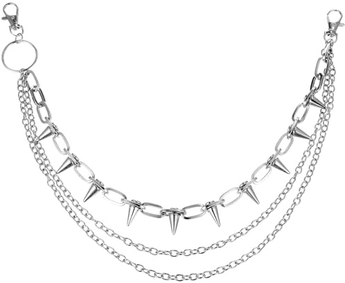 Yuanchu Punk Gothic Pants Chain for Men Women, Multi-Layer Trouser Chain Gothic Accessories With Lobster Clasps Waist Chain with Rivet Details Hip Hop Biker Rock Vintage Body Accessories Gifts(Silver)