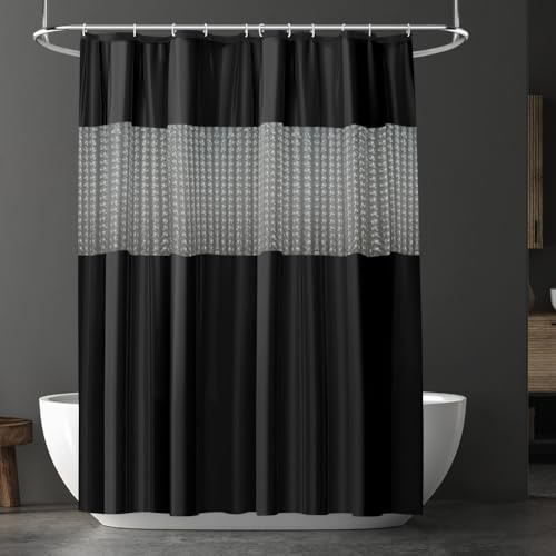 URAQT Duschgardin, tvättbar i PEVA, korsningsstil, 180 x 180 cm, svart | Anti-mögel, vattentät, snabbtorkande, med 12 krokar, badrumsgardin för sovsal, familj, hotell