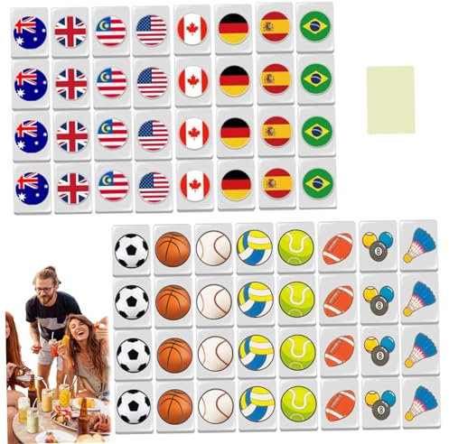 Weduspaty Mini Mahjong Set 64pcs - 24mm Travel Mahjong Tiles with Flag & Ball Design, Reusable Block Mahjong Game for Spring Picnic, Party, Escape Game, Gift Idea