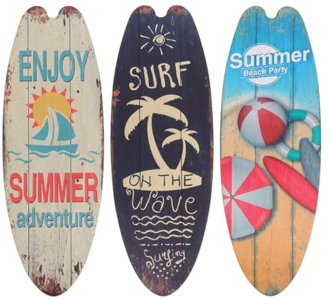 Operitacx 3 pcs Wooden Surfboard Wall Decor, 18 Inch Tropical Beach Theme Sign for Summer Party Home Bathroom Living Room Coastal Bar Outdoor Decoration