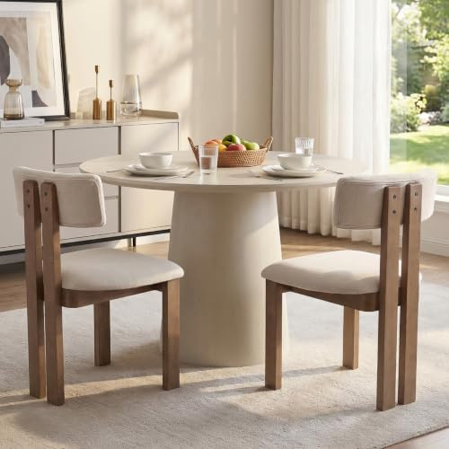 Ya-Home Mid-århundradet matstolar set med 2 kökstolar i linne med ryggstöd för matsal/vardagsrum, beige