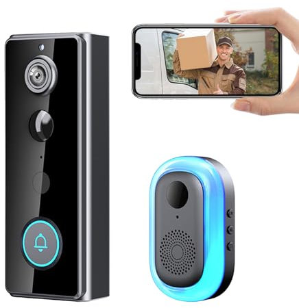 Doorbell Camera Wireless No Monthly Fee, WiFi Video Doorbell & Security Cam in One Door Bell Camera,Free Photos Storage, 2 Way Audio,Auto Snapshot, Night Vision, PIR Detection 4000mAh Door Bell Chime