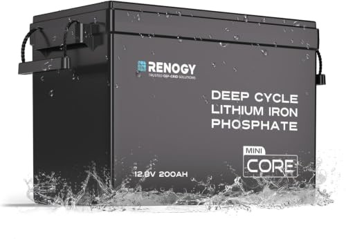 Renogy 12V 200Ah Core Mini LiFePO4 Lithium-Eisenphosphat-Batterie, Verbessertes 200A BMS 5000 Zyklen Kälteschutzfunktion Lithium Akku für Wohnmobile Solaranlage Wohnwagen Boot Camping Off-Grid-System
