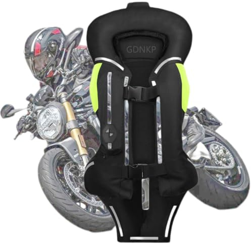 GDNKP Approved Motorcycle Airbag Vest, Inflatable Reflective Motocross Vest Breathable Adjustable Reusable Men Women Armor Protective Clothing for Motorcycle,Black,3XL