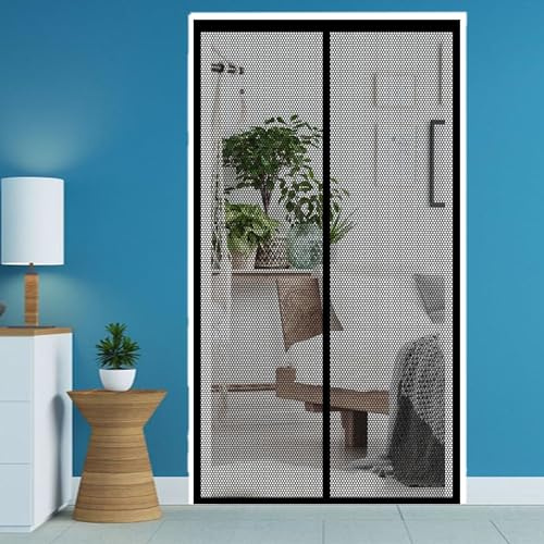 Fliegengitter Tür Magnet Insektenschutz Balkontür 82 x 220 cm Fliegengitter Tür Leichte Montage für Balkontür Wohnzimmer Und Terrassentür, Schwarz