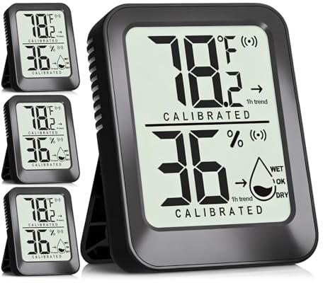 Antonki 4 Pack Mini Room Thermometer Hygrometer Indoor Temperaure and Humidity Monitor Gauge Meter for Home, Baby Room, Office, Incubator, Greenhouse, Reptile - Battery Included - Black