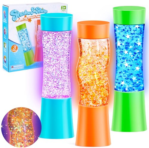 NYOBABE 3 Sablier Liquide Lumineux, Bouteille Sensorielle, Jouets Sensoriels Anti-Stress pour Autisme, Besoins Sensoriels et TDAH, Jouets Fidget Cadeau pour Enfants et Adultes, 3+