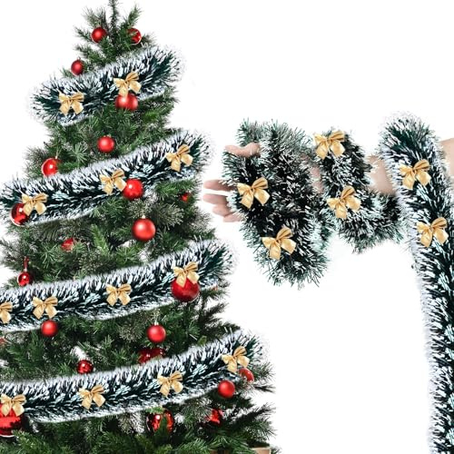 5 Piezas Guirnalda de Oropel de Navidad,ZoneYan Espumillon Guirnaldas navideñas,2m,Brillante Espumillón,Guirnalda de Oropel de Navidad con Arco Dorado,para Decoración (Dorado)