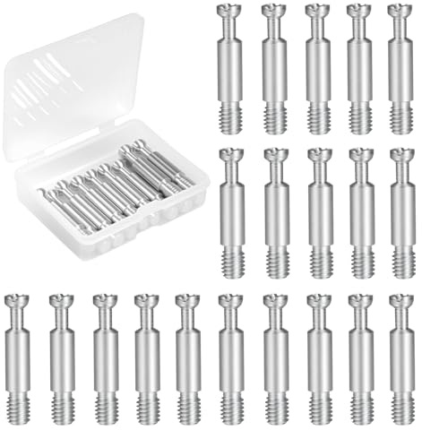 20Pcs 32mm Furniture Connecting Fittings, Galvanized Iron Thread Bolts Dowels Screws, 6mm Thread Dia Metal Dowel Fittings Fasteners for Cabinet Drawer Dresser and Wardrobe Panel Connecting, Silver