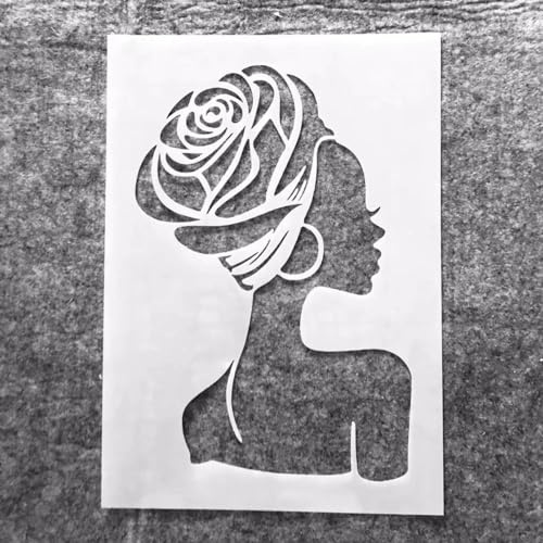 Pochoirs réutilisables pour peinture, format A4 - 29 x 21 cm - Motif femme africaine - Pour travaux manuels, peinture sur bois, meubles, sol, projet d'art et décoration d'intérieur - Style A