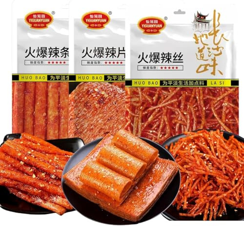 Latiao, snack cinesi,snack piccanti speziati a strisce speziate, confezione personalizzata snack per feste, snack speziati e speziati (92 g*3)