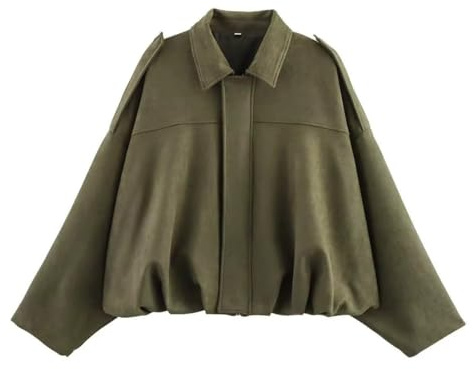 Dam kort mockajacka, överdimensionerad mocka jacka med fleecefoder varm streetwear vinterjacka kort läderjacka