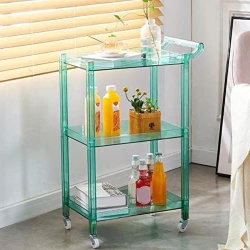Carrello da cucina Carrello portaoggetti in acrilico a 3 livelli Carrello bar con ruote per cucina e bagno Carrello portaoggetti mobile con ruote bloccabili e maniglia Tavolino laterale tras
