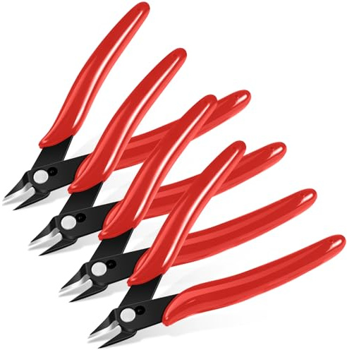 Ainiv 4PCS Micro Wire Cutter, Side Cutting Pliers Flush Cutters - Red | Precision Diagonal Cutting Pliers in CRV Steel, Wire Snips for Electrical, Homes, Craft, Jewellery, 3D Print Models