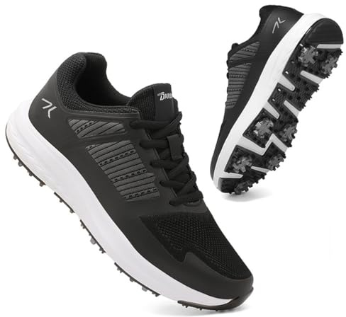 SDEQA Golfskor Herr med Spikar Casual Golf Sneakers Bekväma Halkfria Utomhus,Black,42 EU