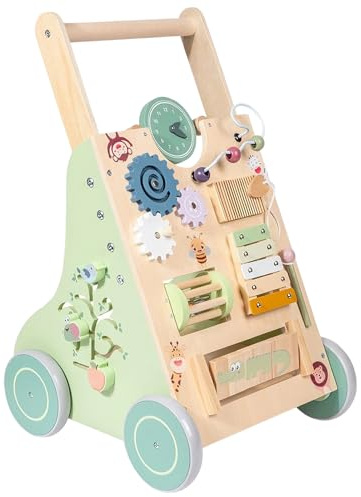 Déambulateur En Bois Pour Enfant - Poignée Réglable et Roues Fluides Jouet | Déambulateur pour équipé de Roues - Pour Fille Garçon Apprentissage Marche Intérieur Maison École