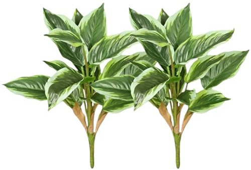 Rmisk 2 Pcs Hosta Artificial Plant - 15.75 Inch UV Resistant Outdoor Faux Plants - Fake Tropical Hosta for Indoor,Office,Bathroom & Garden Decor, Small Faux House Plants(White Border Green)