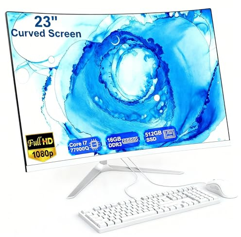 SUKOTOP 23,8 Pollici Computer All-in-One curvo Core i7 (fino a 3,8 GHz) PC All-in-One 16 GB DDR 512 GB SSD 2,4 G/5,0 G WiFi Bluetooth 5.0 Wired Tastiera e Mouse