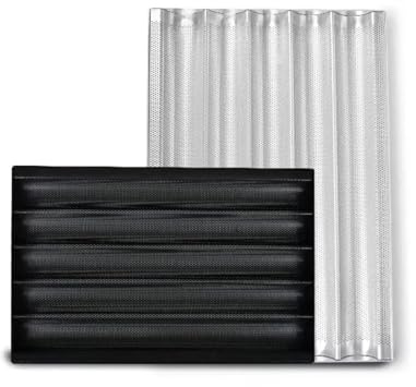 Antihaftbeschichtetes, perforiertes französisches Baguette-Backblech, 5 Reihen, 60 x 40 cm, Aluminium mit Rahmen