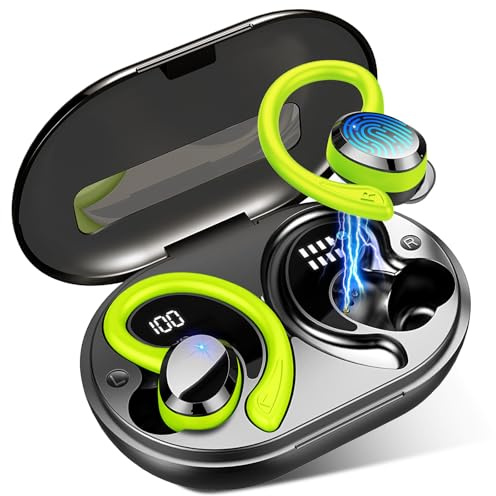 Wireless Earbuds Sports, 2026 Bluetooth 5.3 Headphones 48Hrs Stereo Bass Ear Buds, 4 ENC Noise Cancelling Mic Earphones with Earhook, USB-C, LED Display, IP7 Waterproof Headset for Running Gym Workout