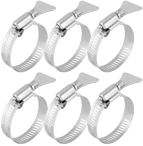 6pcs 1-1/4'' Metallic Hose Clamps, Stainless Steel Adjustable Pool Hose Clamps Thumb Screw Hoses Clips for Garden Pool Pipe Tube