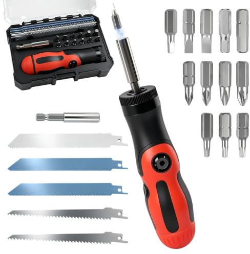 18-in-1 Hacksaw and Screwdriver Set - Adjustable Hacksaw with 5 Interchangeable Saw Blades, Ergonomic Grip Multi Cutter for Wood, Metal, Plastic, Rubber, Glass, Tile & Ceramic