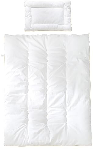roba Kindersteppbett - Kinder Bettdecke 100 x 135 cm + Kissen 40 x 60 cm - Baby Set (Inlett) - 4 Jahreszeiten / Ganzjährig - Weiß
