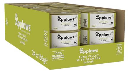 Applaws 100% Natural Wet Cat Food, Tuna Fillet and Seaweed in 156 g Tin (Pack of 24)