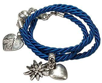 Alpenflüstern Trachten-Wickelarmband Edelweiß - Damen-Trachtenschmuck, Trachtenarmband, Kordel-Armband blau DAB026