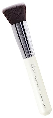 Nanshy Kabuki Flat Top Foundation Brush for Liquid Makeup - Flawless Foundation Blending Brush F01 - Buffing Buffer Face Make up Brush (White/Chrome, Full Size)