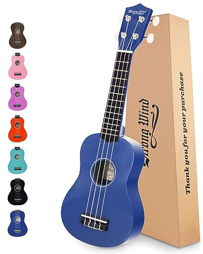 Strong Wind Sopran Ukulele 21 Zoll Lindenholz Ukulelen für Anfänger Vier Saiten Hawaii Gitarre Ostern Ukulele für Erwachsene Jugendliche Blau